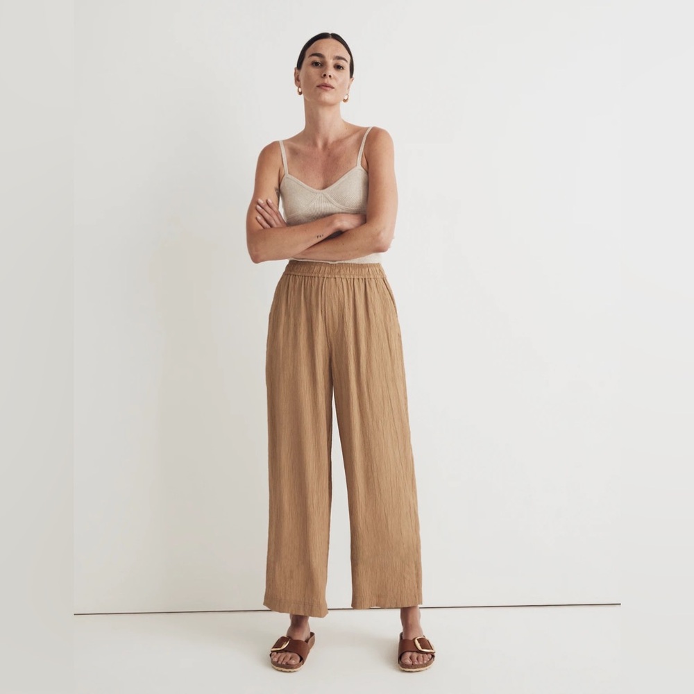MADEWELL Crinkle Wide-Leg Pant in Tan